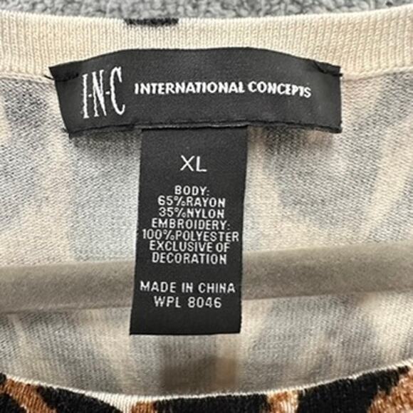 INC XL Animal Print‎ Top Embroidered Floral Design on Bell Sleeves Fabulous Fun - Picture 7 of 10